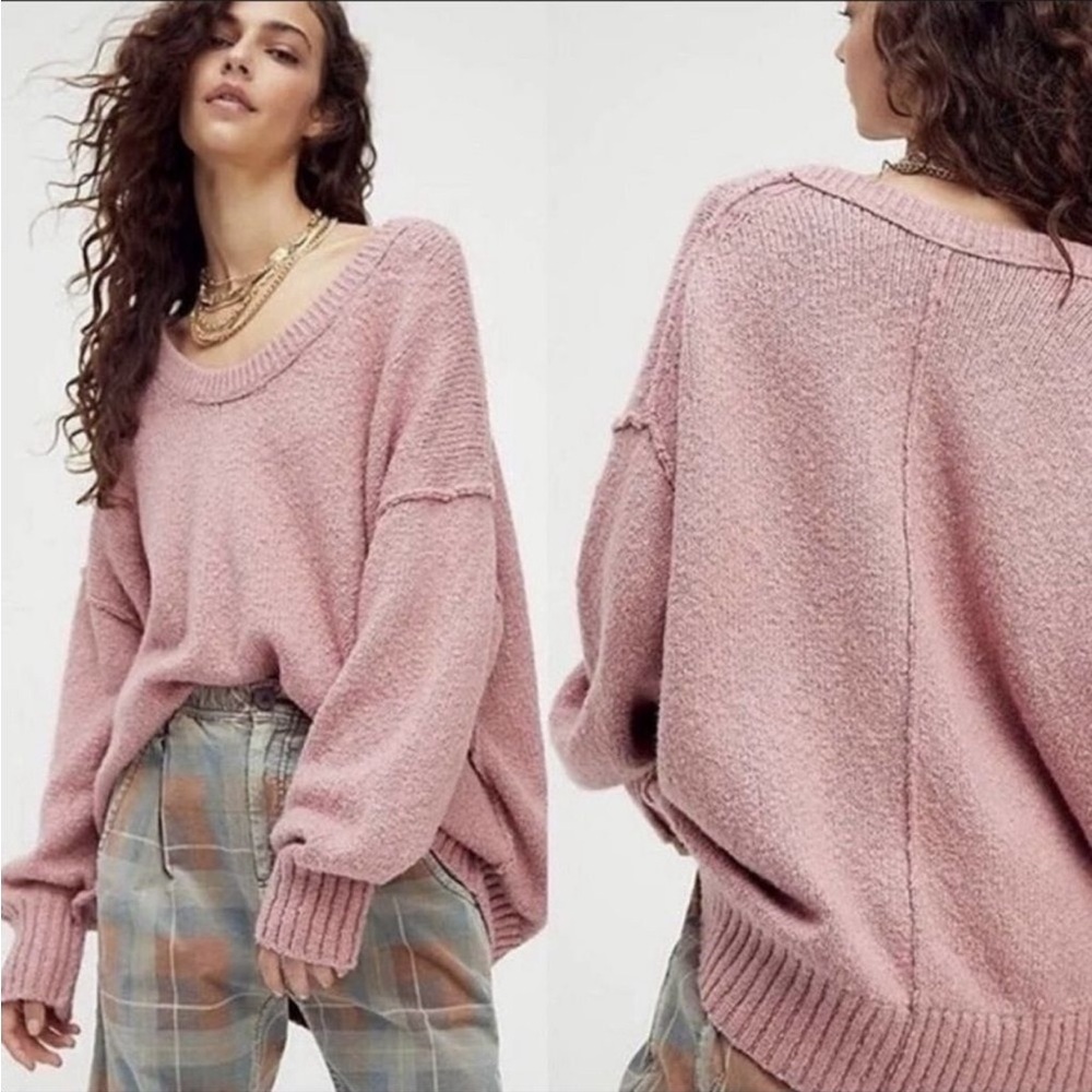 Free People Brookside Alpine Rose Cotton Blend Chunky Oversized Sweater Medium